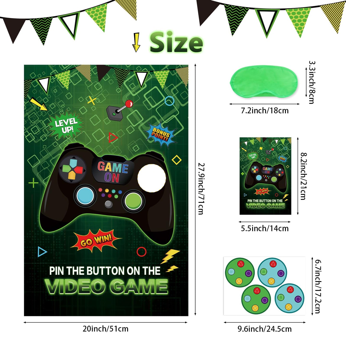 Eaezerav Pin The Button On The Video Game Party Game 32 Video Game Button Stickers Large Poster Video Game Birthday Party Decora