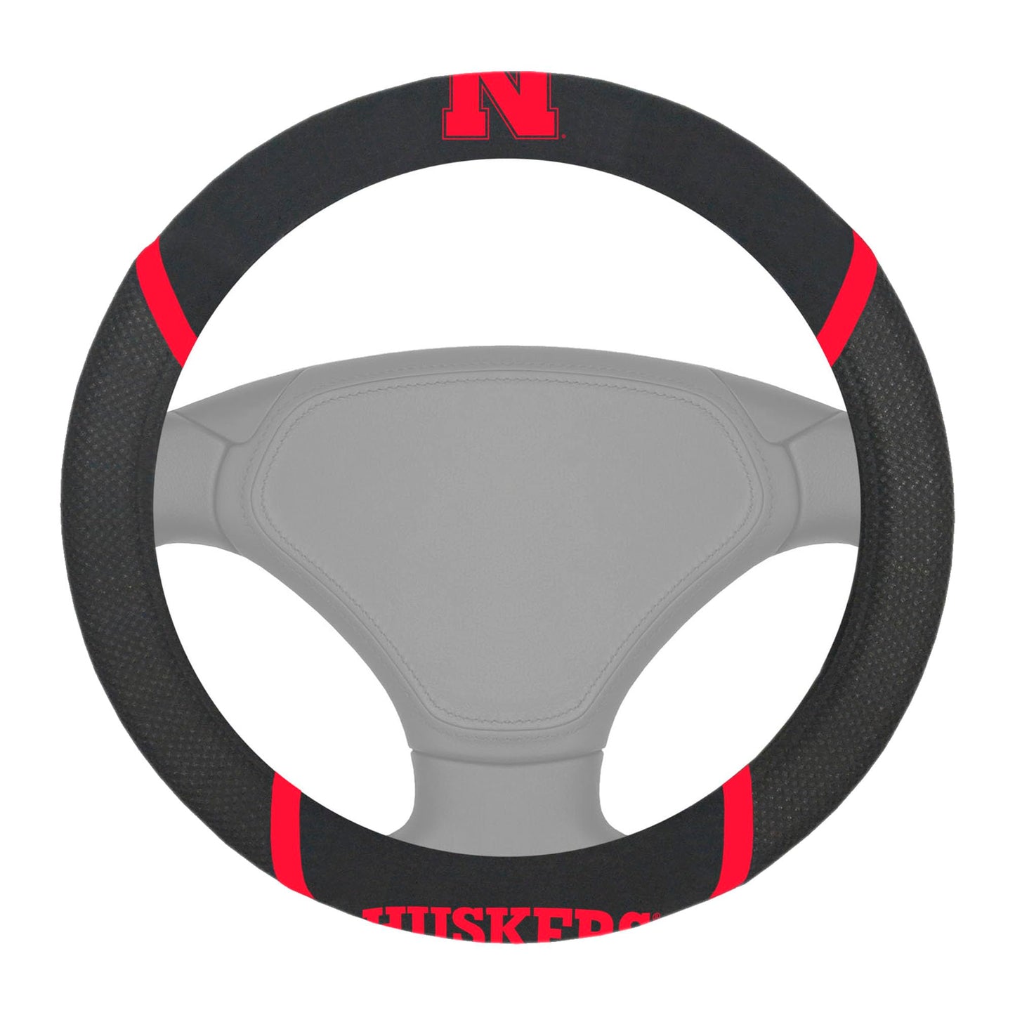 FANMATS - 14918 NCAA University of Nebraska Cornhuskers Polyester Steering Wheel Cover , 15x15, Black