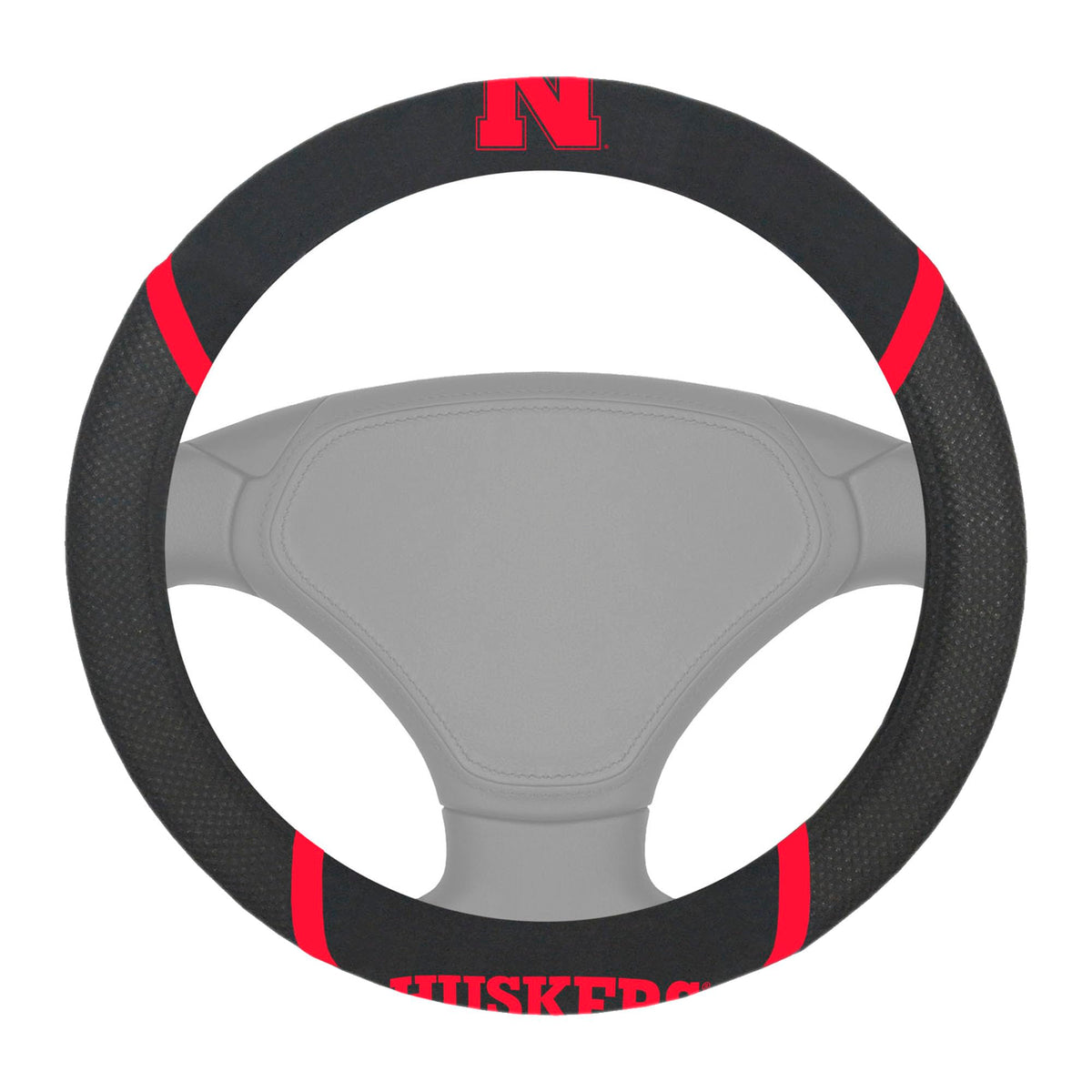FANMATS - 14918 NCAA University of Nebraska Cornhuskers Polyester Steering Wheel Cover , 15x15, Black