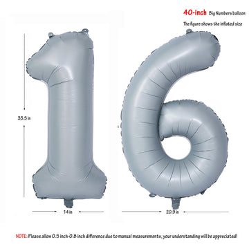 40 In Matte Gray Number Balloons Helium Foil Mylar Balloon Birthday Party Banquet Decoration 16
