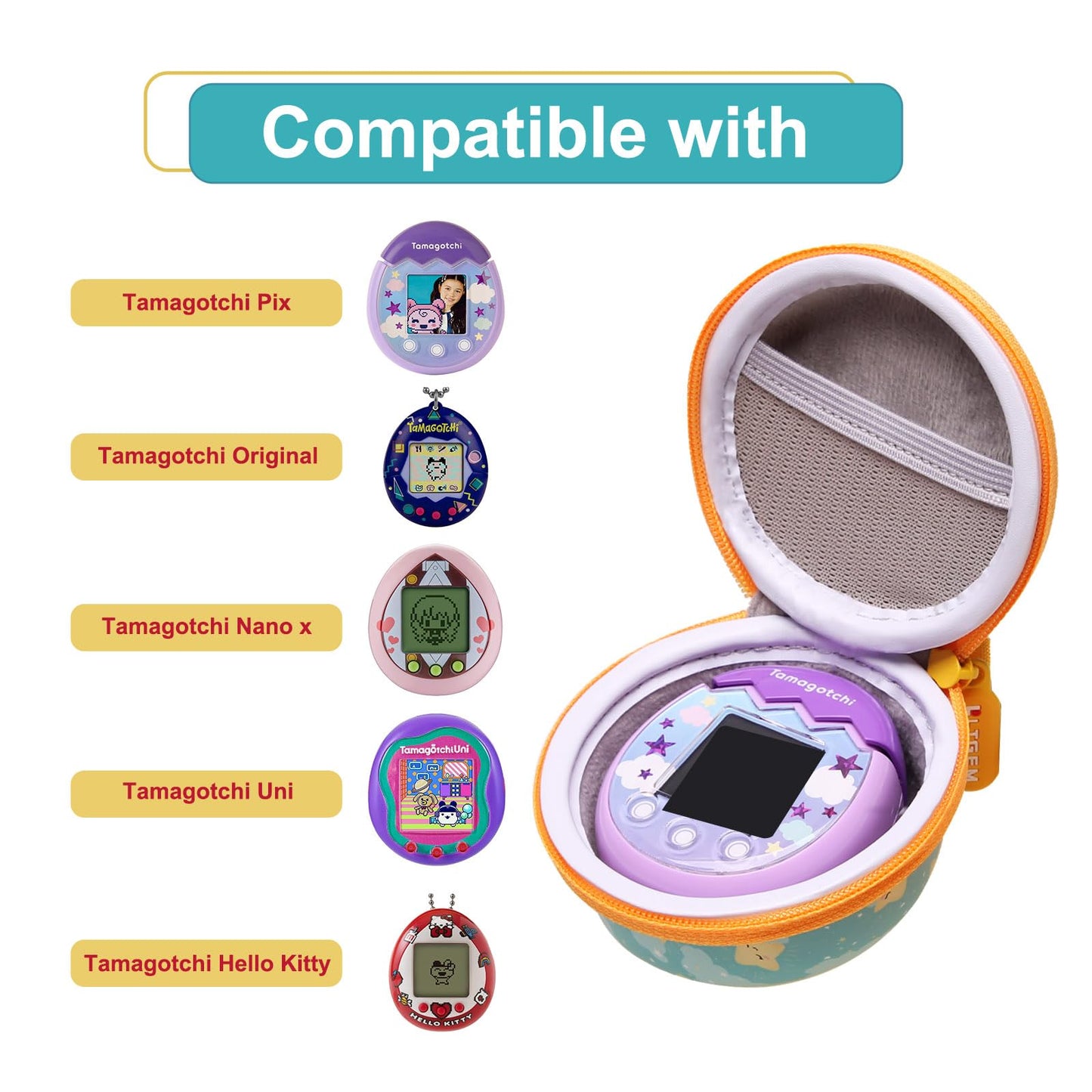 LTGEM Case Compatible with Tamagotchi Pix/Tamagotchi Original/Tamagotchi Nano x/Tamagotchi Hello Kitty/Tamagotchi Uni Protective Carrying Electronic Pets Case with Lanyard Neck Strap(Green)