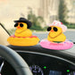 Wonuu Swim Ring Rubber Ducks With Mini Diamond Glasses Hat Necklace For Cars Dashboard Decorations Car Accessories Toy Duck Car Ornament, Cowboy Hat Black- Red Donut Swim Ring