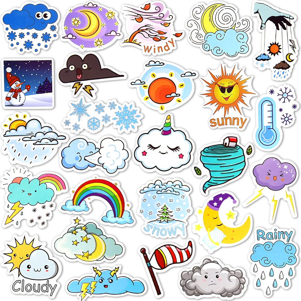 Susihi Weather Stickers Cloud Stickers For Water Bottles Weather Stickers Pack For Laptop (50Pcs)