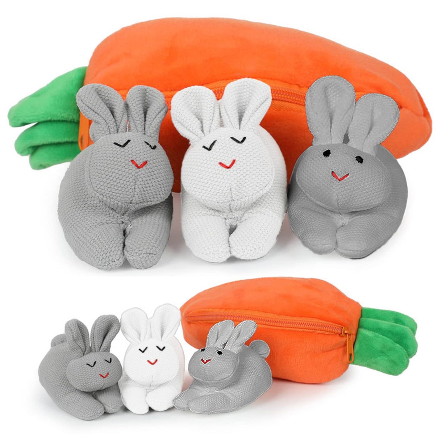shyhand Easter Bunny Stuffed Animal Hide-and-Seek Three Bunnies in Carrot Pouch Easter Bunny Plush Hidden Bunny Rabbit Doll Zip 