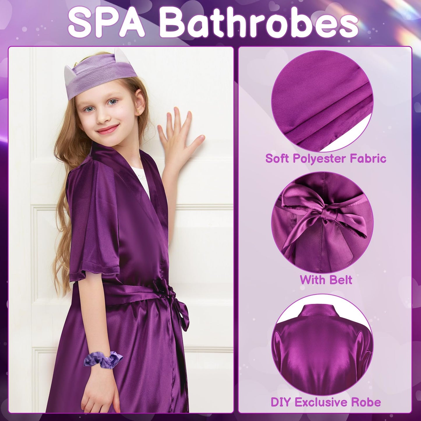 Hoemwarm 122 Pcs Purple Girls Spa Party Kit, 10-Pack Slumber Party Favors with Satin Robes, Tote Bags, and Nail Salon Accessorie
