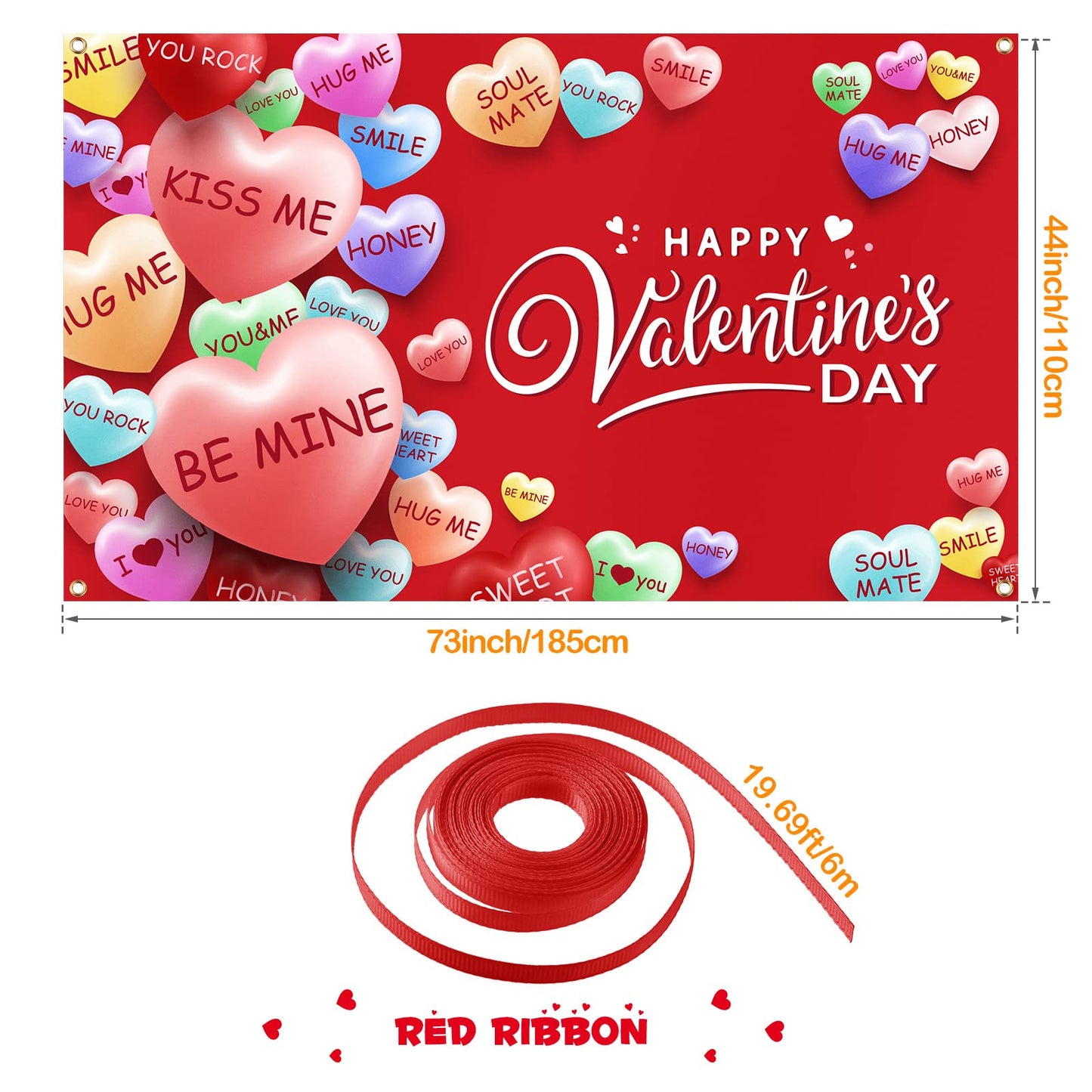 Extra Large Happy Valentines Day Backdrop Banner 73 x 43.3 Inch Conversation Heart Romantic Love Background Valentines Backdrops