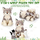 Honoson 5 Pcs Wolf Plush Toy Set 14 Inch Mommy Wolf Stuffed Animal With 4 Baby Wolves Soft Wolf Plushie For Wolf Lover Boys Girl