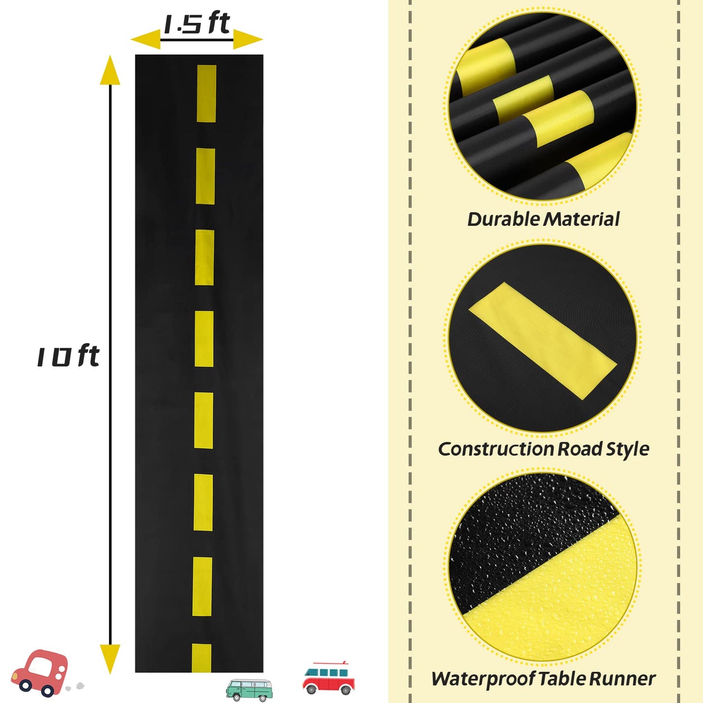 Construction Table Runner Racetrack Floor Ground Construction Tablecloths Road Table Runner for Cars Birthday Party Runway Theme