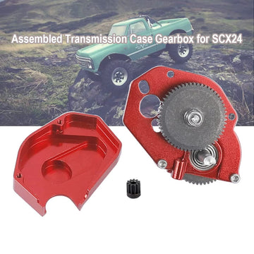 Rzxylrc Aluminum Alloy Transmission Case Gearbox Complete For 1/24 Axial Scx24 Rc Crawler Upgrades (Red)