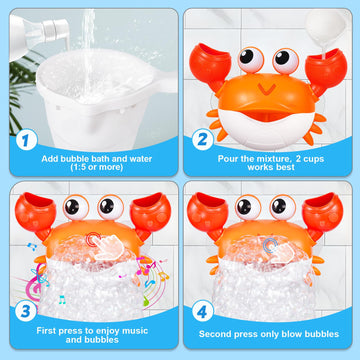 Gigilli Crab Baby Bath Toys, Rechargeable Bath Bubble Machine For Toddlers Valentines Day Gifts, Bathtub Bubble Maker With Music