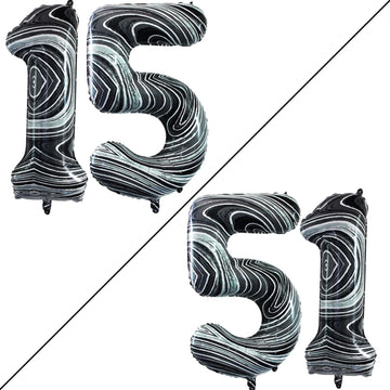 Goer Number 15 Balloons For 15Th Birthday Sweet 15 Party Decorations,42 Inch Jumbo Foil Helium 51 Balloons For 51St Birthday Party Decoration (Marble Black)