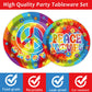 96 Pcs 60’S Party Hippie Tableware Set Groovy Hippie Plates Napkins 60S Hippie Themed Party Decorations Peace Love Tie Dye Style Disposable Paper Tableware Birthday Party Suplies Favor For 24 Guests