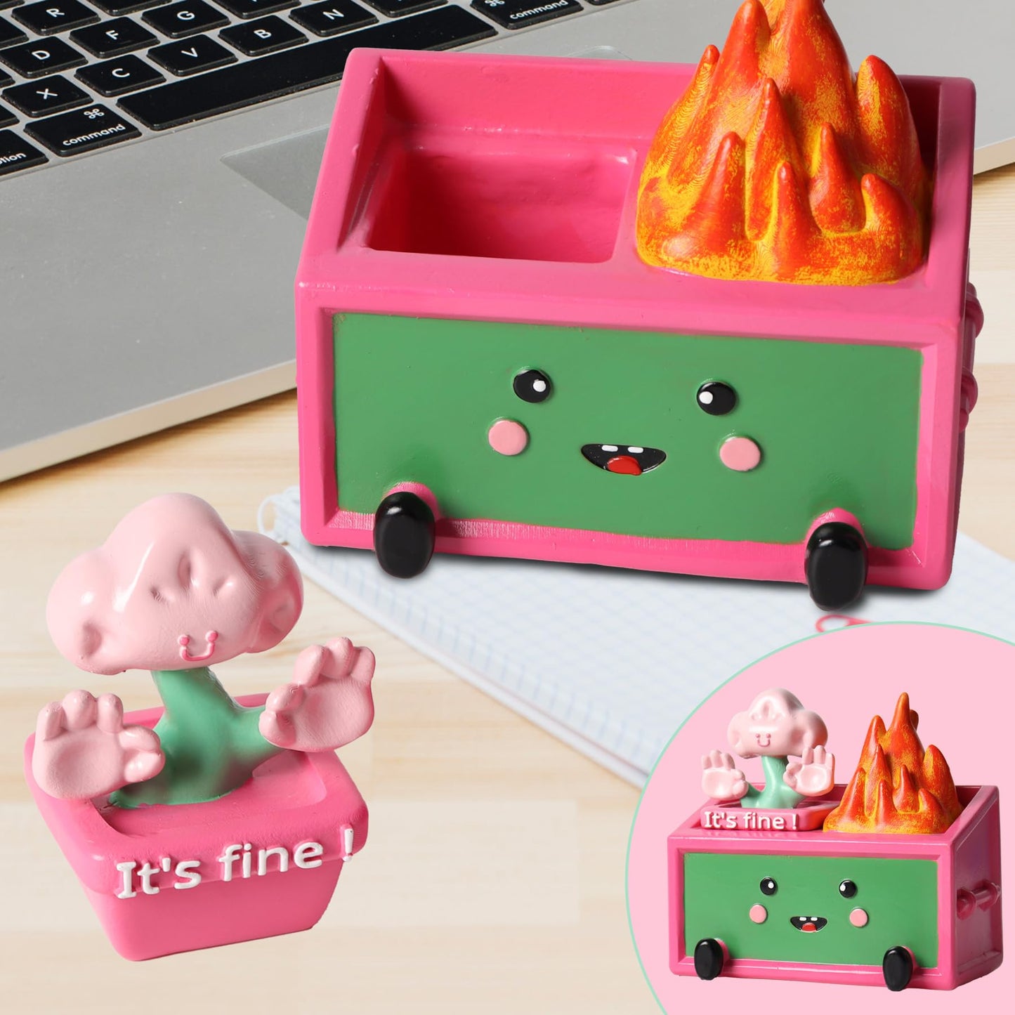 MAYIPLAY Dumpster Fire Desk Accessories Pencil Holder Inspiratonal Gifts for Coworkers Birthday Gifts for Mom Friends Teen Girls