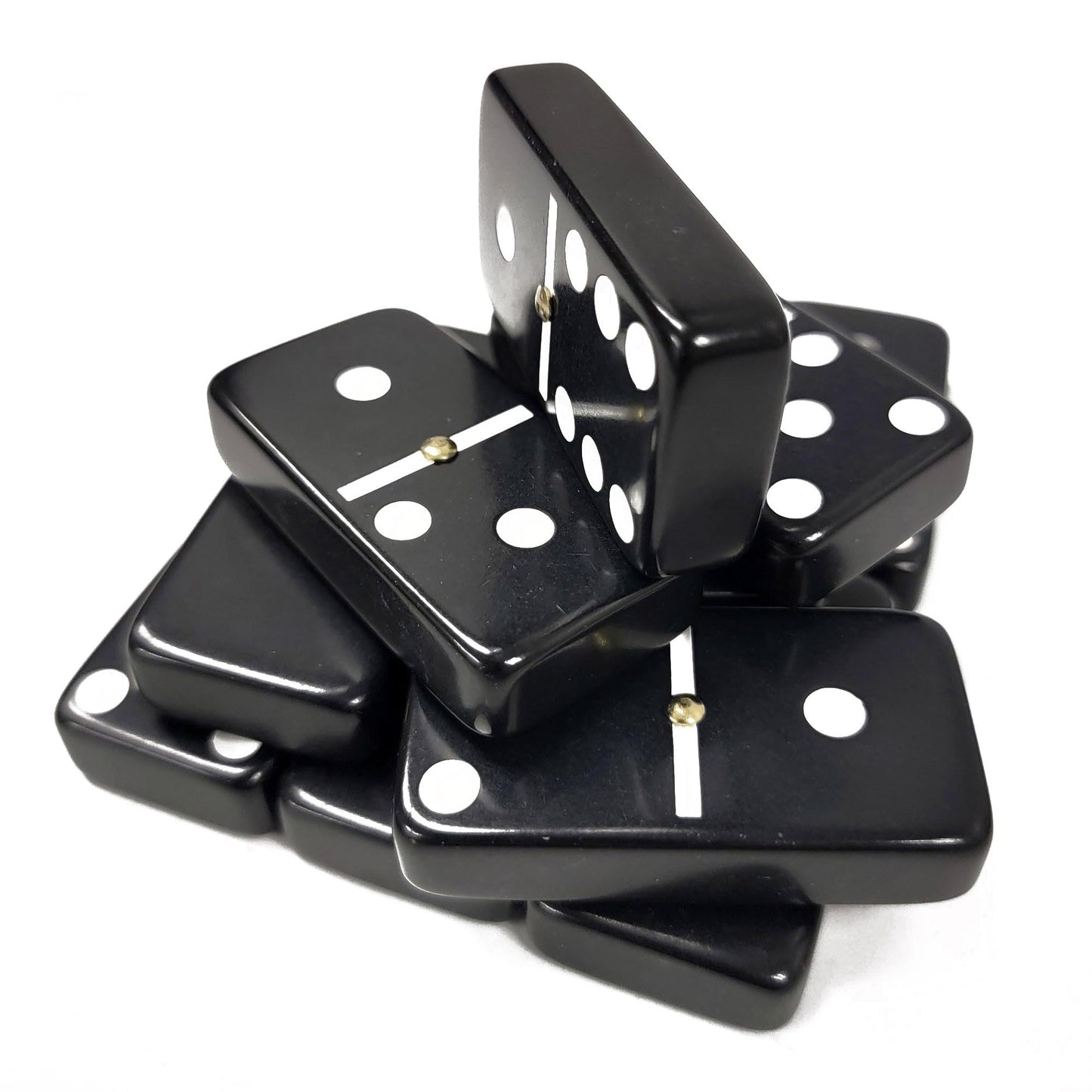 Marion Domino Double Six Black In Dovetail Jointed Sheesham Wood Box - Jumbo Tournament Size W/Spinners