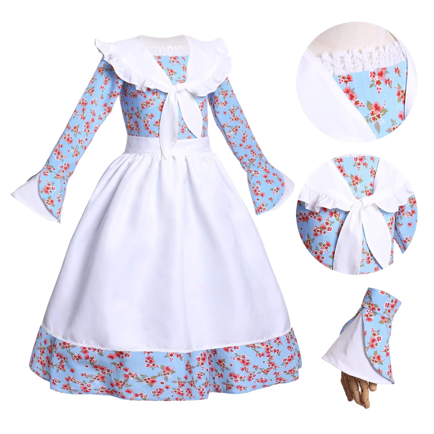 Mikan Tsumiki Colonial Costume Girls Pioneer Dress Prairie Dresses Girl Floral Pilgrim Outfit With Sailor Collar