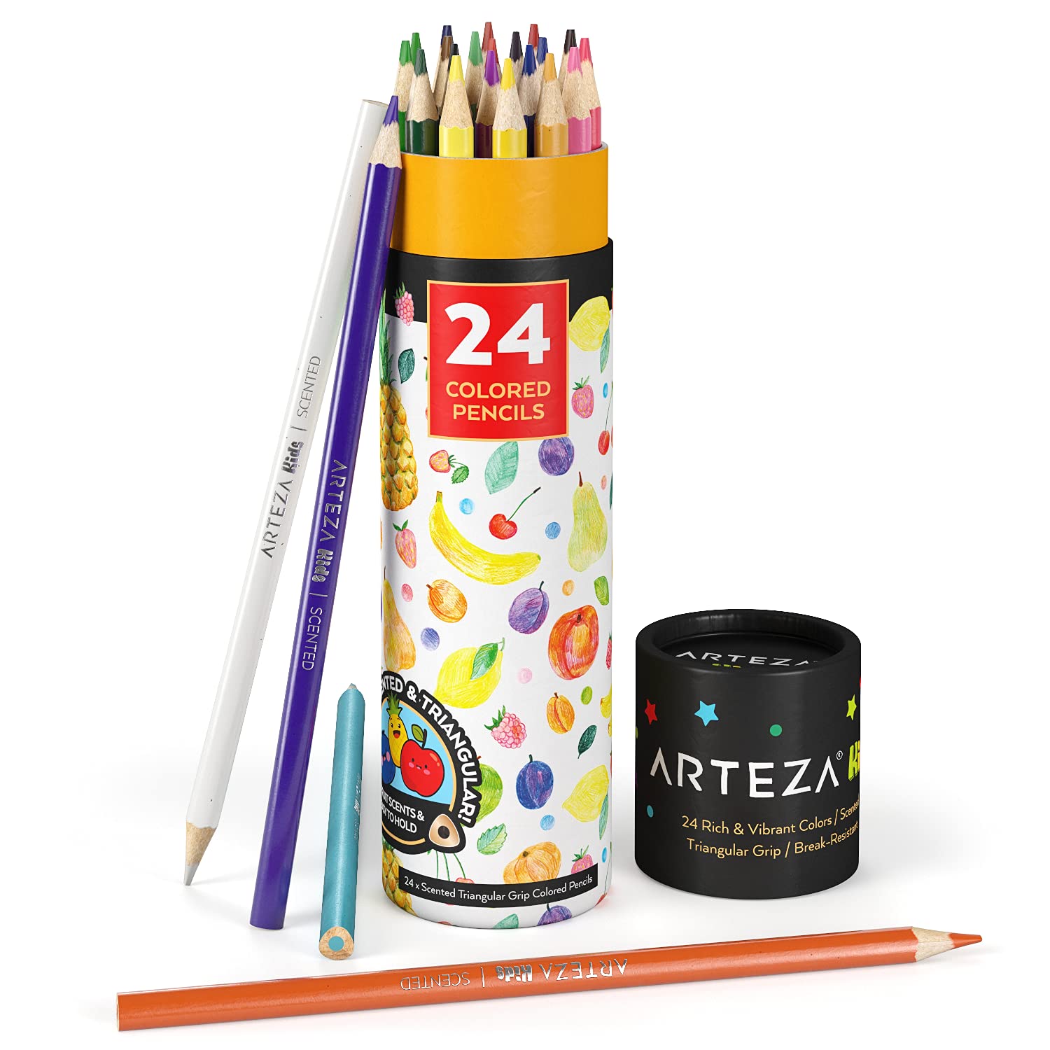 ARTEZA 24 Scented Pencils for Kids, Pre-Sharpened Color Pencils for Kids, Triangular Shape Smelly Pencils for Kids
