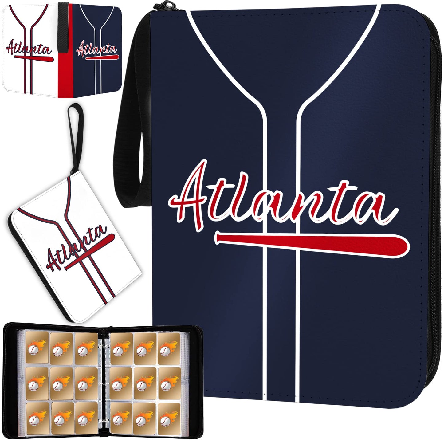 Baseball Card Binder With Sleeves 900 Pocket, Atlanta Baseball Card Holder For Trading Cards Baseball Collector Album Sports Car