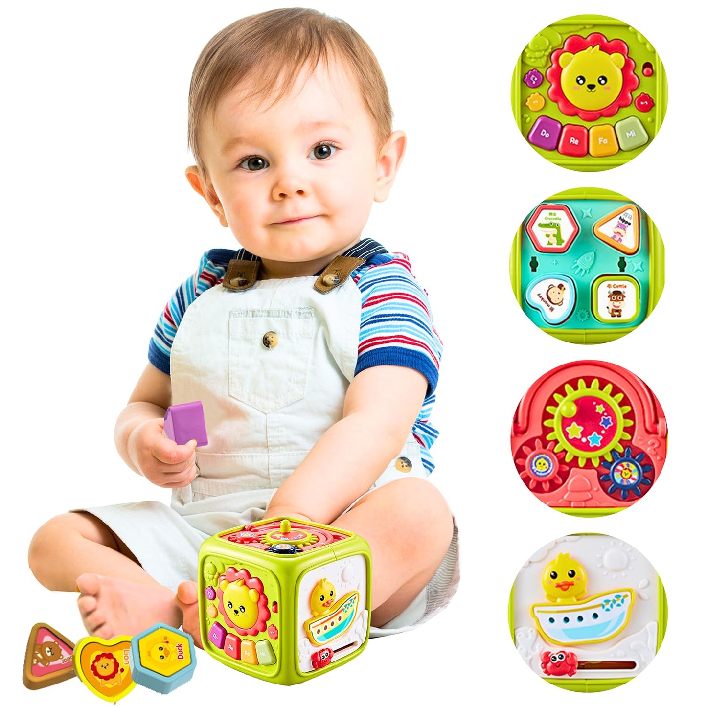 Icylife 5 In 1 Activity Toys For 1 Year Old Boy  Animal Voices, Instrument Sounds, Drum Box With Lights, Musical Toys For Kids 