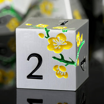Silver Metal DND Dice, DNDND 7 PCS Heavy Flower Metallic D&D Dice Set with Grogeous Gift Case for Dungeons and Dragon Tabletop G
