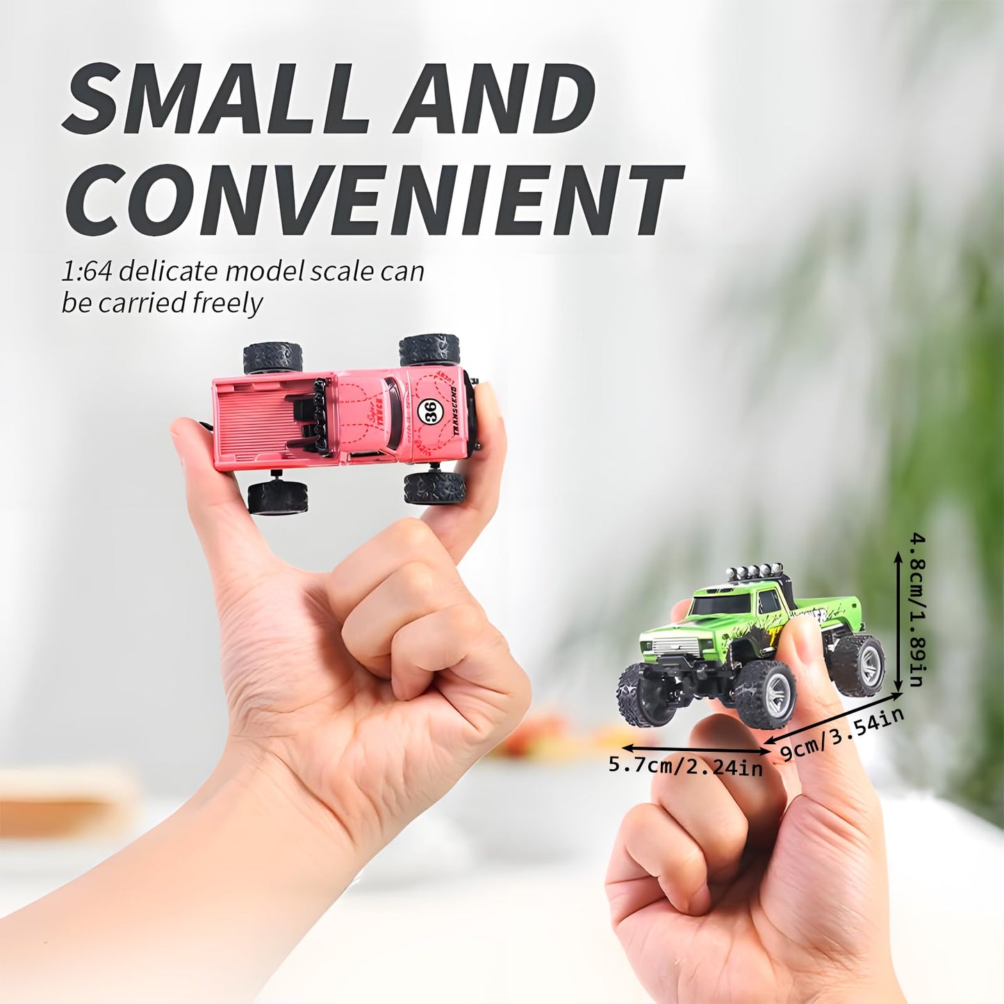 Mini RC Monster Truck, Remote Control Car, 1:64 Scale Monster Truck with Lights, 2.4GHz Rc Monster Truck, Rechargeable Remote Co