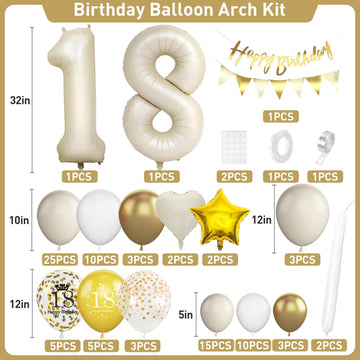 18Th Birthday Decorations For Sand White Gold,18Th Birthday Balloon Arch Garland Kit With Happy 18Th Birthday Number 18 Foil Bal