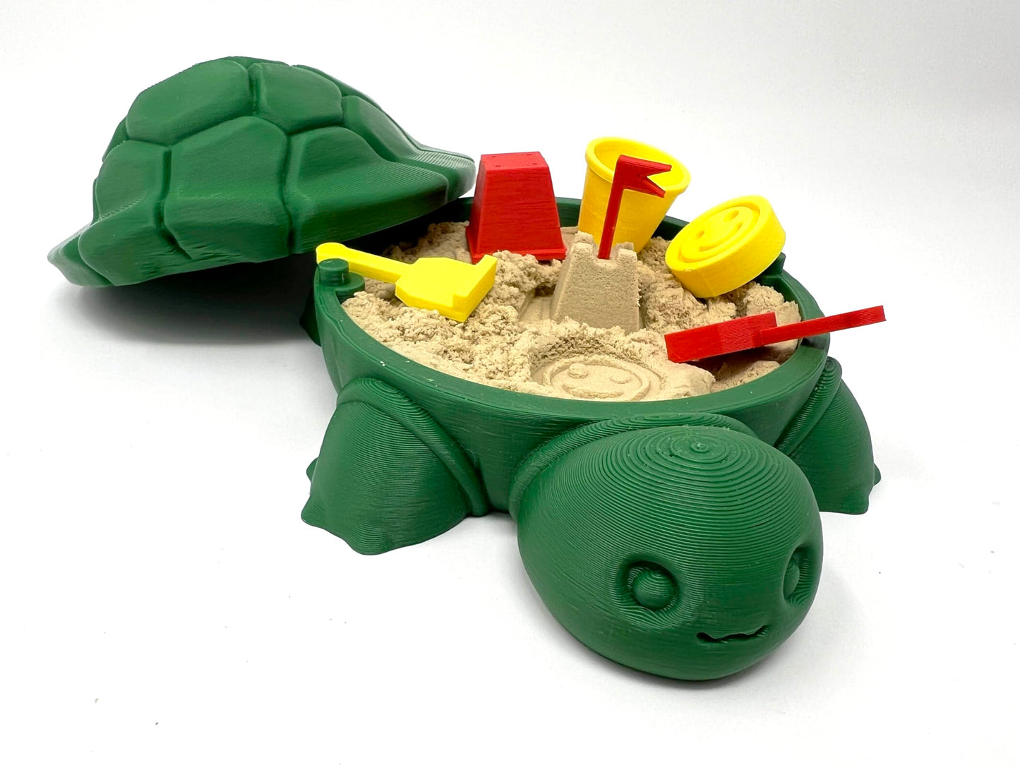 Munnygrubbbers - Mini Desktop Turtle Sand Box - 6 X 6 In - Stress Relief - Includes Soft Moldable Play Sand And Mini Tool Access