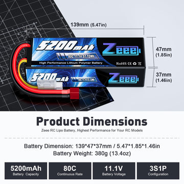Zeee 3S 5200Mah Lipo Battery 11.1V 80C Hardcase Battery With T Connector For Rc Car Boat Truck Helicopter Airplane Racing Models