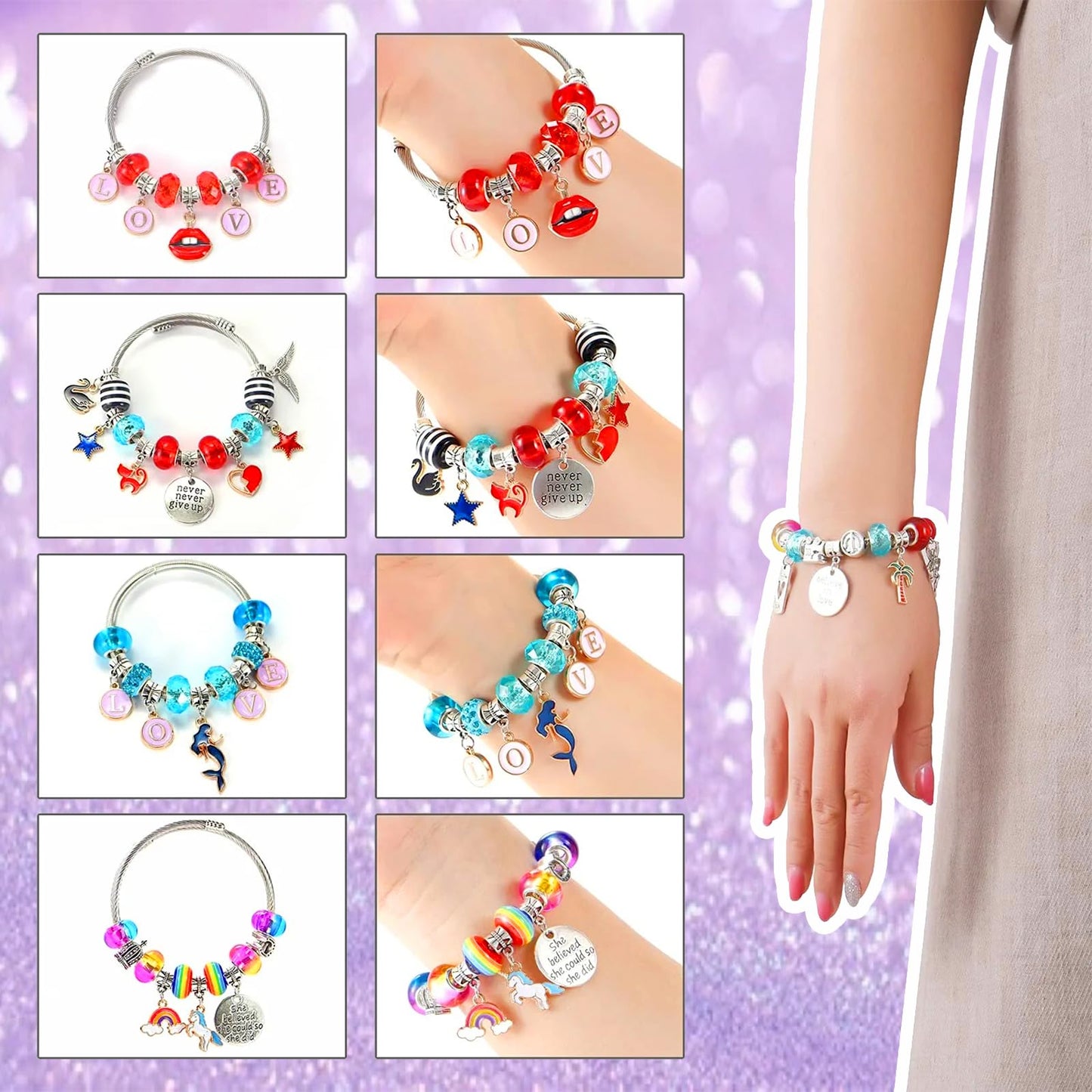 klmars Charm Bracelet Kit for Kids - Unicorn Birthday Gift, Multicolor, Small, Ages 5-12, Arts & Crafts