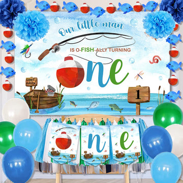 O Fishally One First Birthday Decorations,Gone Fishing Party Supplies Include Fish Bobber Banner,Our Little Man Is Ofishally Tur