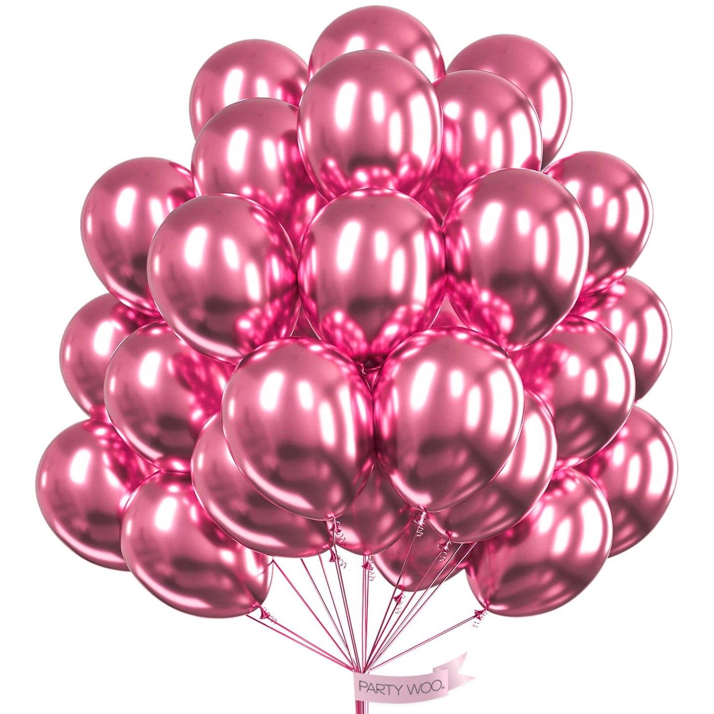 PartyWoo 12" Pink Metallic Balloons - 50 pcs, Rubber, Helium & Air Filled, Perfect for Birthday, Wedding, Anniversary Decorations