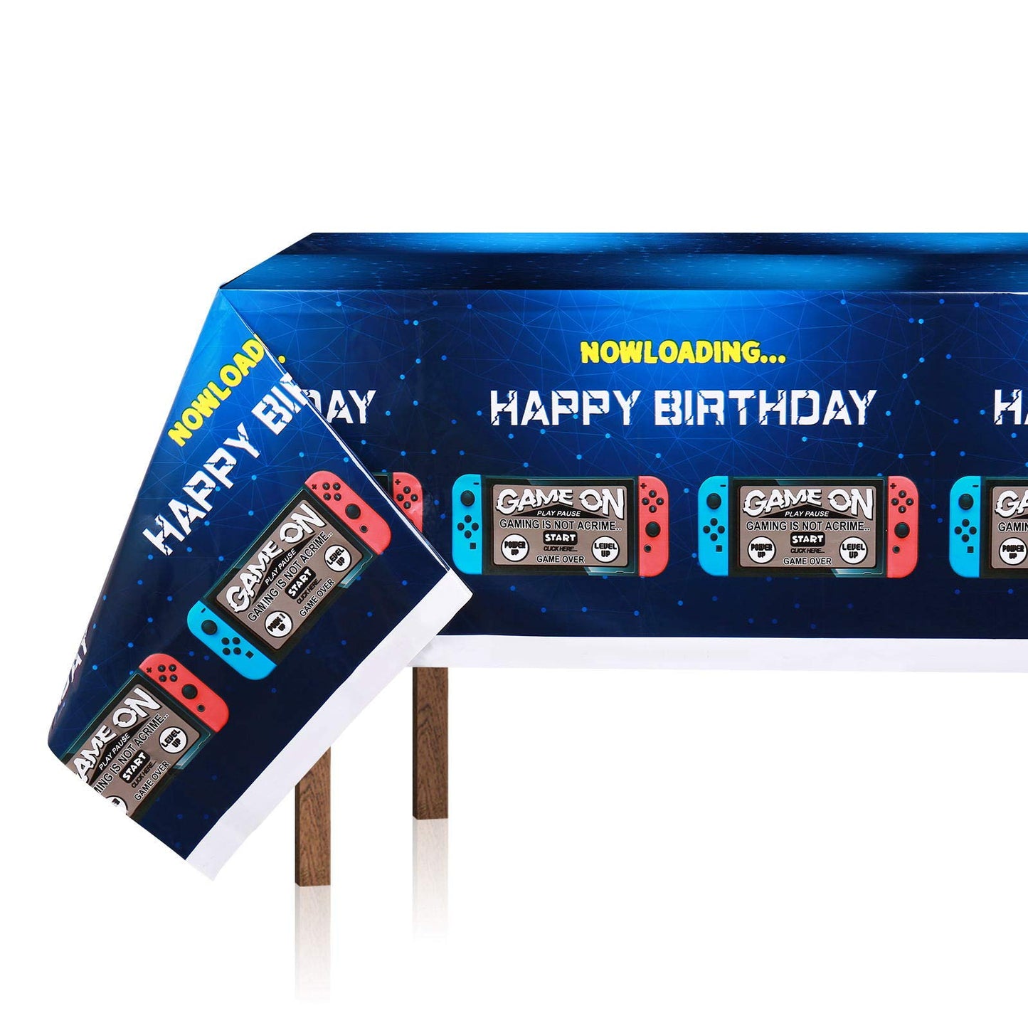 2Pcs Blue Video Game Party Tablecloth | 54 x 108 In| Video Game Birthday Party Decoration Rectangular Disposable Plastic Table C