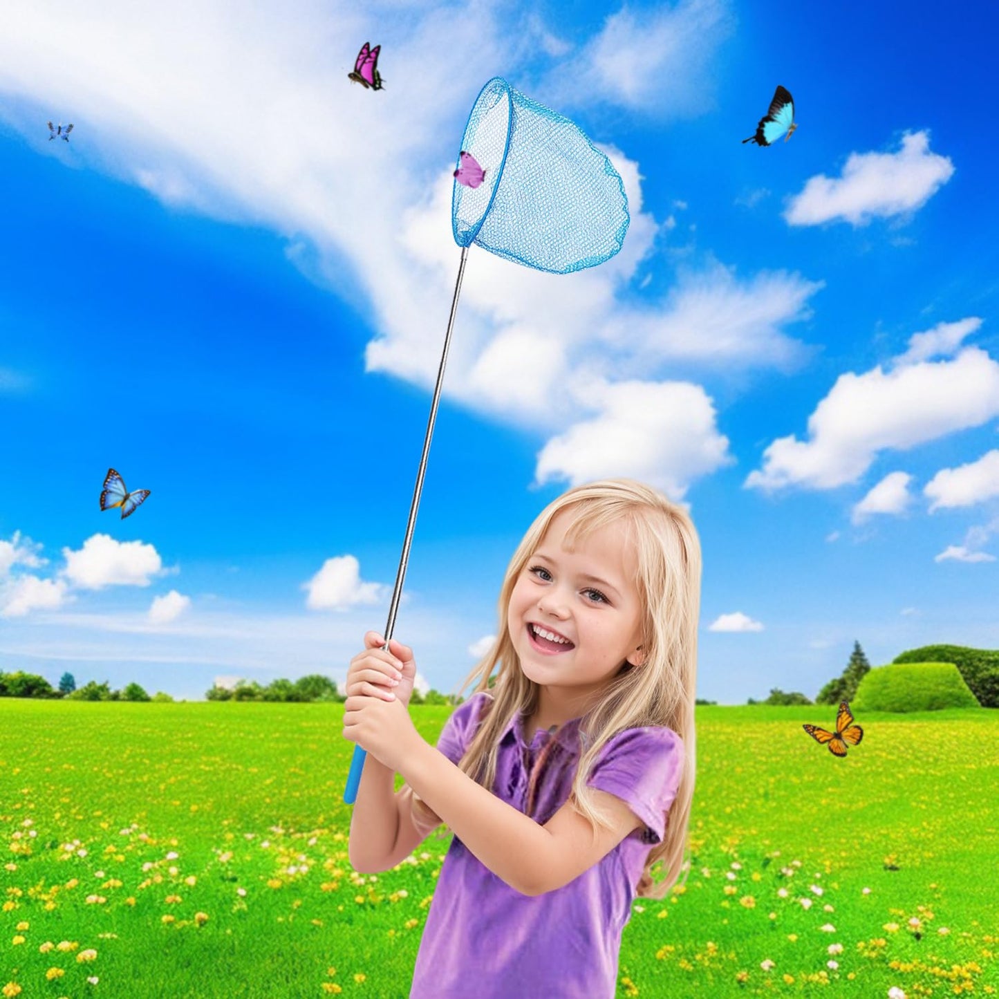 4 Pack Insect Catching Nets, Telescopic Stainless Steel Pole, Fishing Nets,Butterfly Nets, Nature Exploration Toys For Kids Outd