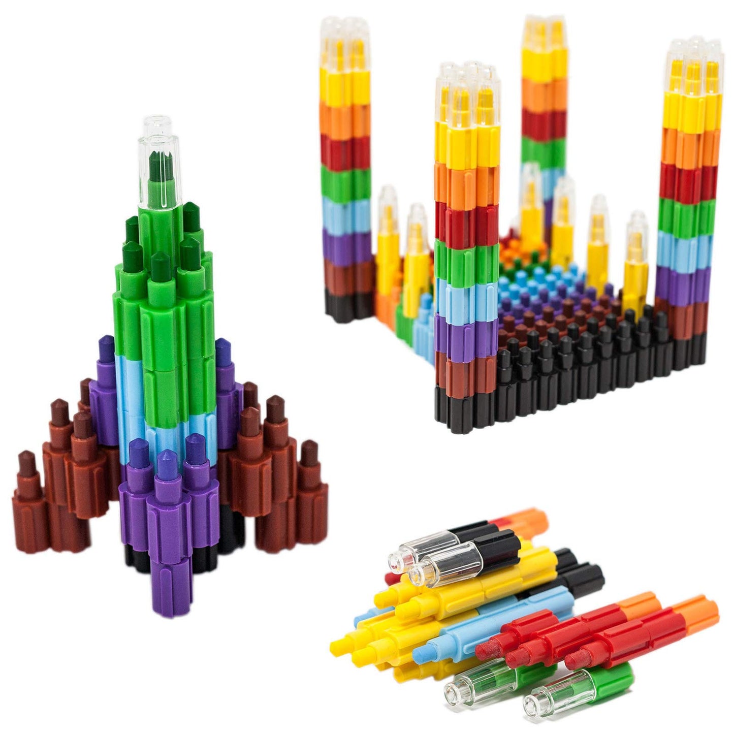 Huji Stacking Buildable 8 Colors Crayons Set, Connect Stack And Build Sideways And Up, Favorite Toys Kids Children Party Favors School Supplies Safe Non-Toxic, Easy To Hold (48)