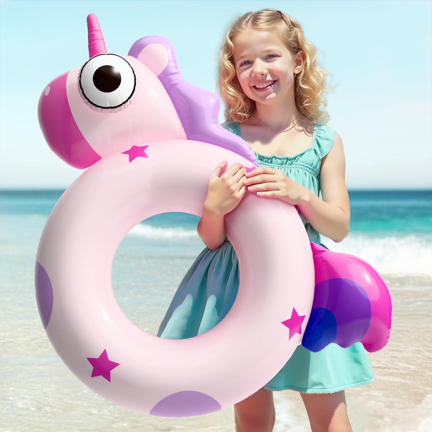 Pool Wave Kids Swim Ring Pool Floats, Girls Unicorn Inflatable Swimming Tube Floaties, Toddler Outdoor Water Floating Toy For Be