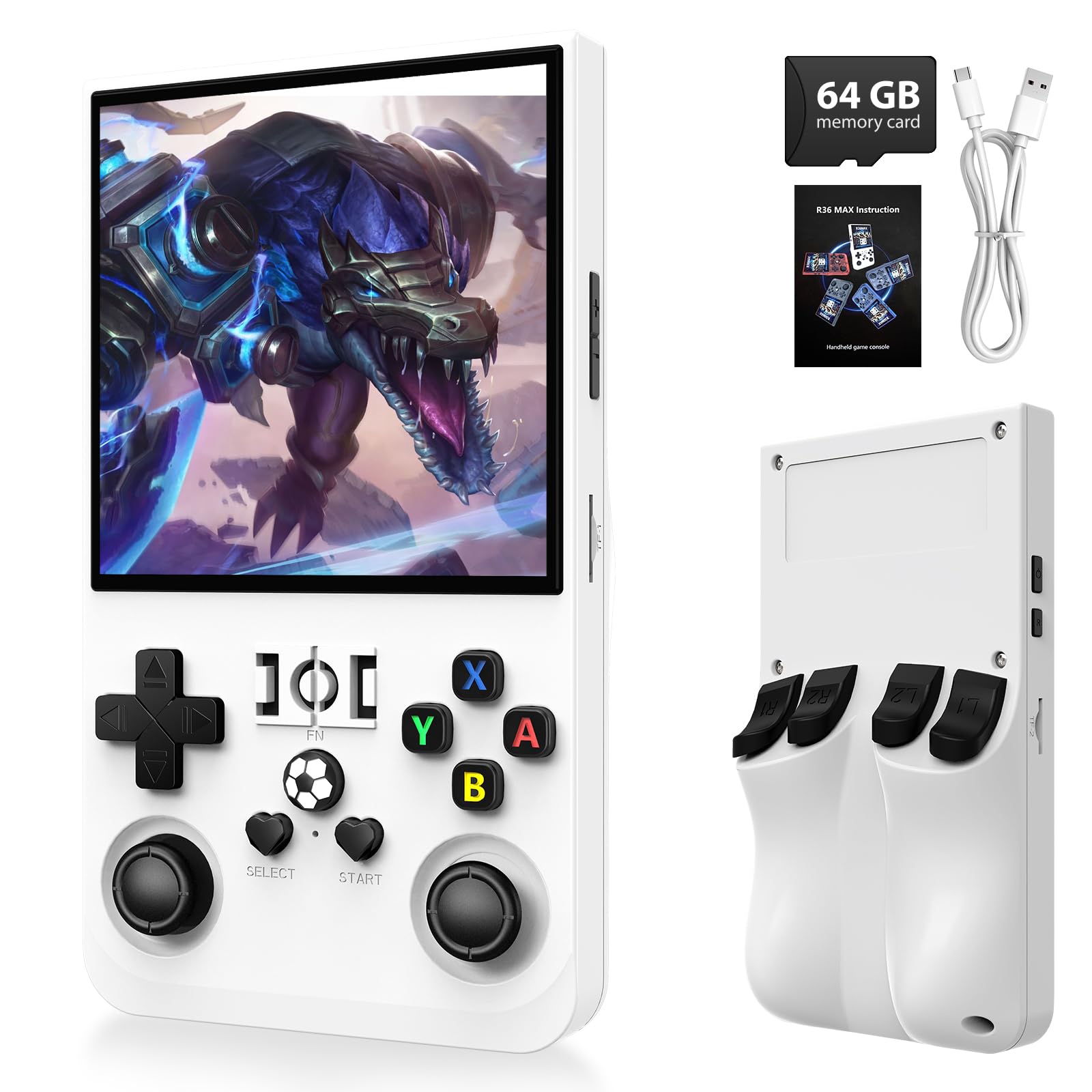 R36Max Handheld Game Console,4.0 Inch Ips Screen Linux System With 64Gb Tf Card,Retro Gaming Console Built In 18000+ Games,Porta