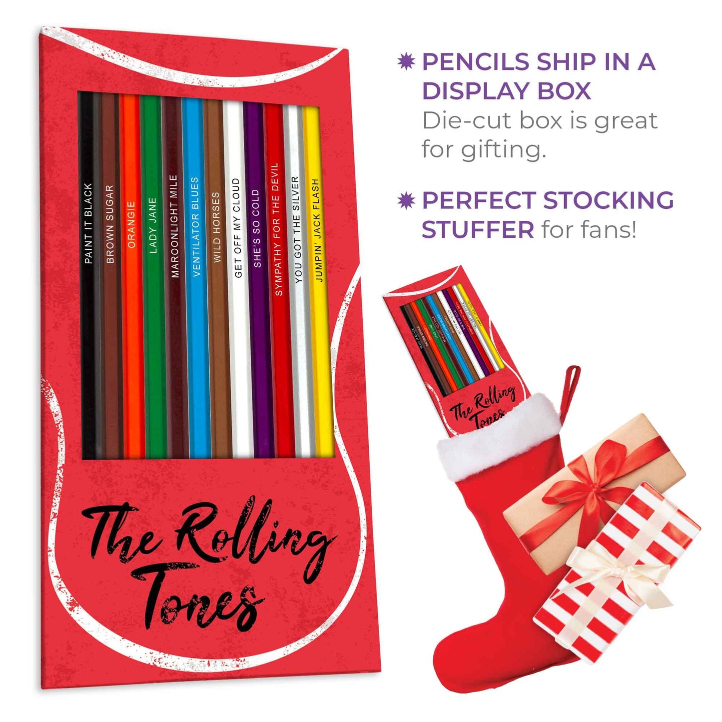 Pun Labs Rolling Tones Colored Pencil Set - 12 Multicolor Pencils with Foil-Stamped Band References, Ideal for Music Lovers