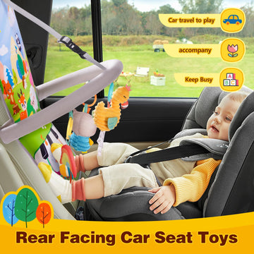Koty Car Seat Toys for Babies 0-6 Months, Kick & Play Activity Center Arch with Music, Flamingos, Travel Sensory Toys for Infants