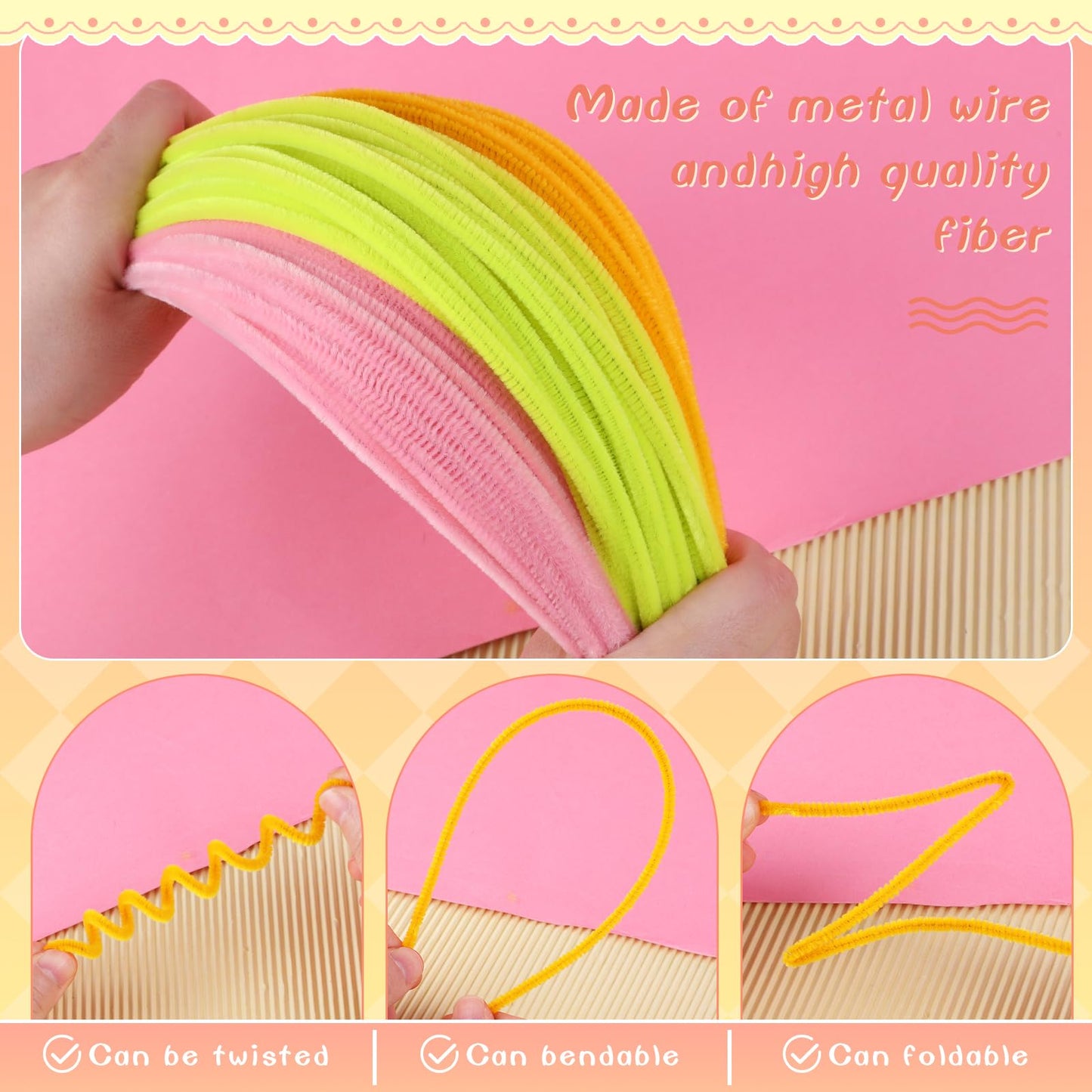 Giwrmu 100 Pieces Pipe Cleaners Chenille Stem, Light Golden Pipe Cleaners Craft, Fuzzy Sticks Craft Supplies, Colored Pipe Clean