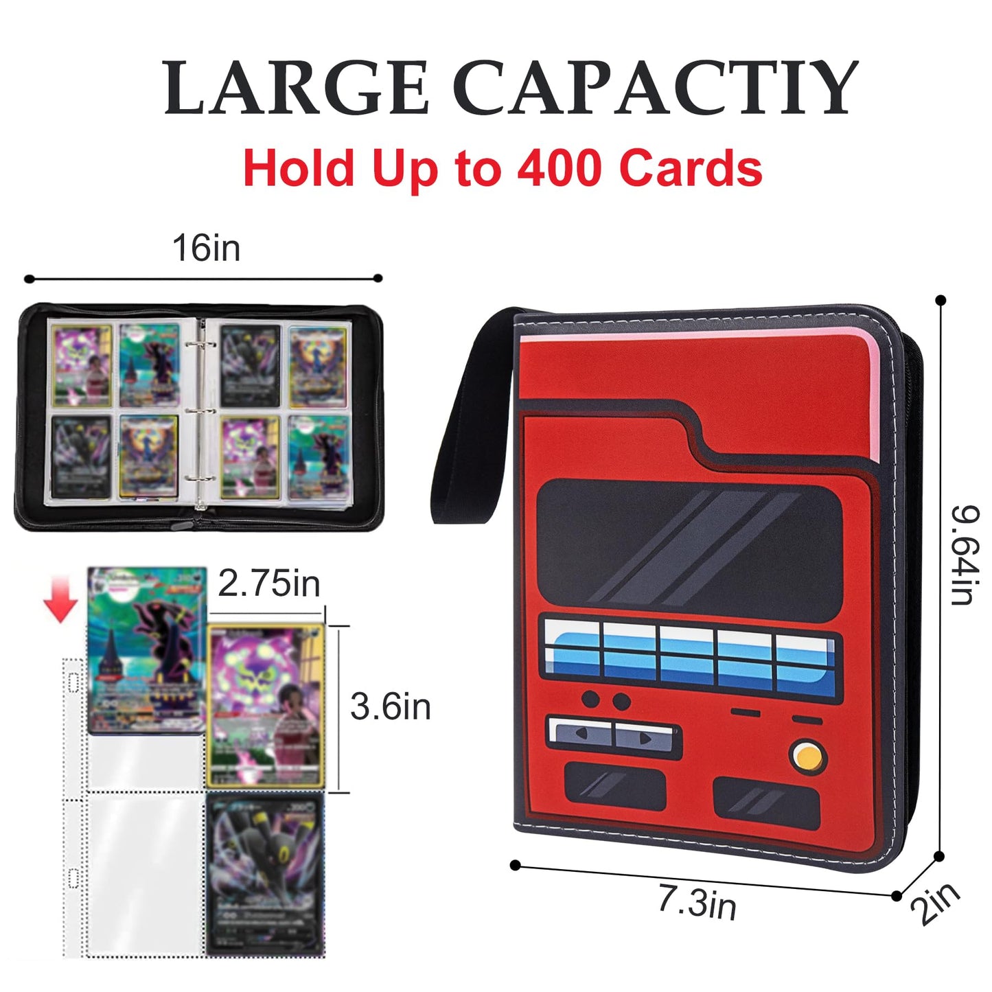 TCG Card Binder for Anime Trading Cards 4 Pocket with 50 Sleeves up to 400 Cards Waterproof Card Storage Bag with Sleeves for TCG Anime Game Cards