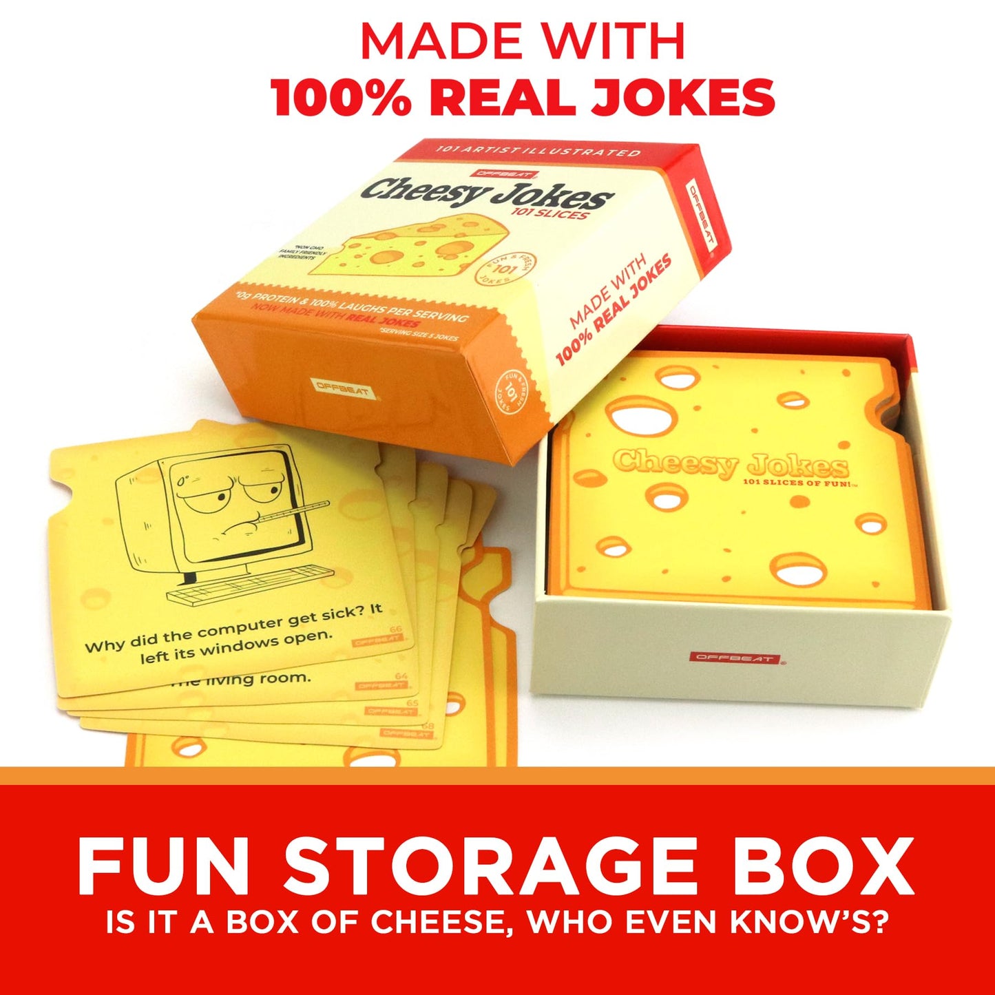 Offbeat 101 Cheesy Joke Cards, Artist Illustrated, Family Fun, Cheesy Dad Jokes Humor For Kids And Adults, Gift For Him, Guys, M