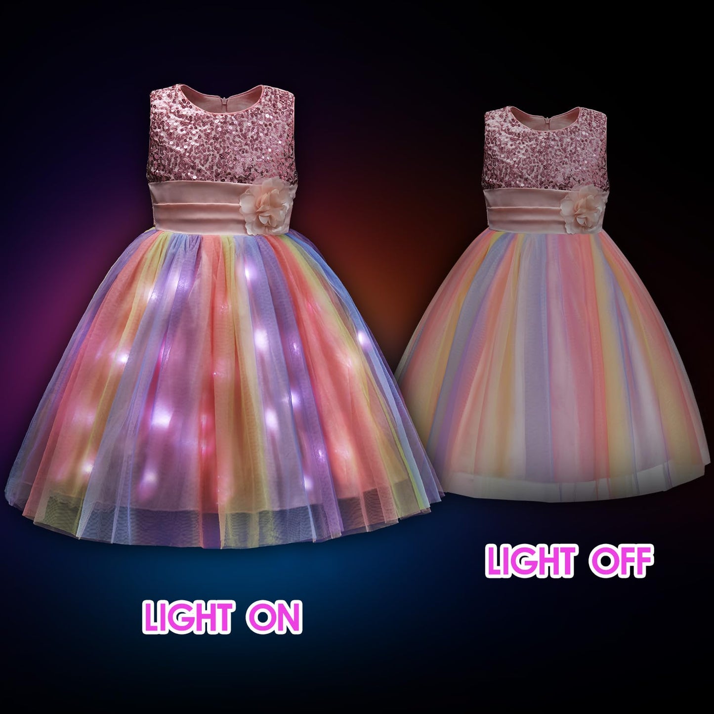 Davvew Little Girls Dress Sequin Pink Rainbow Dress Flower Girl Dress Easter Dress Light Up Princess Dresses For Toddler Girls K