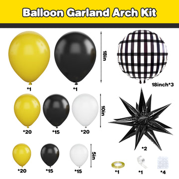 Black White Yellow Balloon Arch Kit,One Happy Dude Balloons Garland Kit With Black White Checkered Star Balloons For One Happy Dude Birthday Boys 1St Birthday Party Decorations