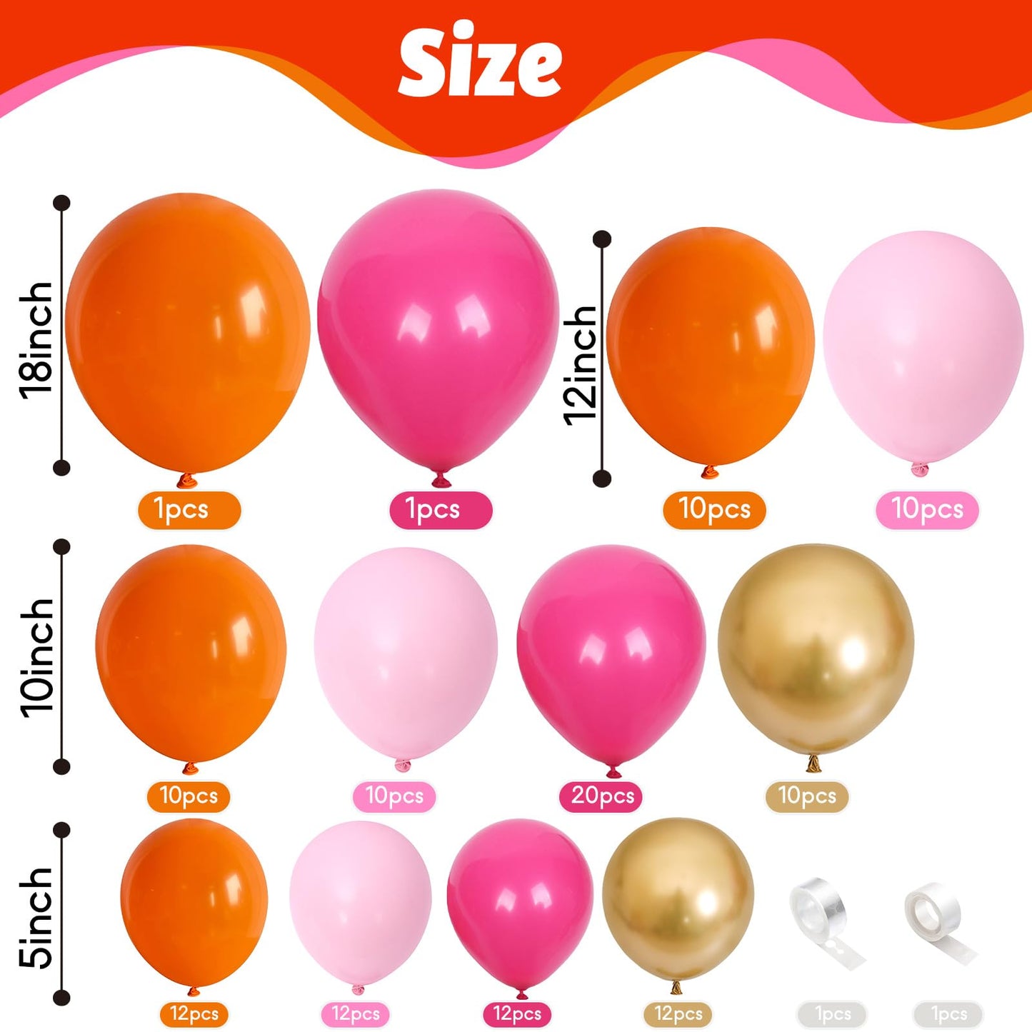 Pink And Orange Balloons Arch Kit, 122 Pcs Hot Pink Orange With Metallic Gold Latex Balloon Garland, Pastel Pink Orange Gold Bal