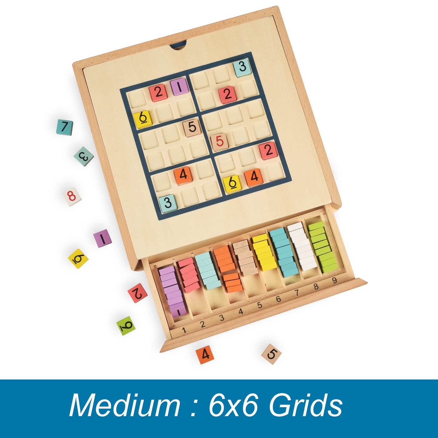 Bohs Wooden Rainbow Sudoku Puzzle - 3 In 1 Easy To Hard - With Sudoku Book Of 320 Puzzles - Desktop Brain Teaser Game Toys