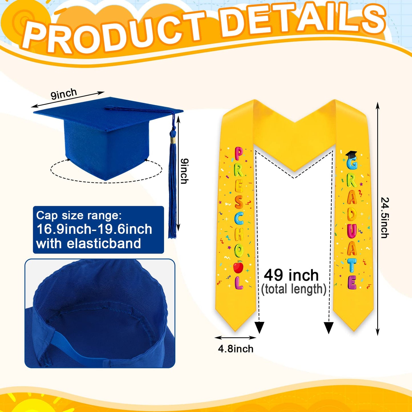 Unittype 4 Pcs Preschool Graduation Gown Cap With Tassel Graduation Stole Stuff Plush Bear Set For Kids Graduation Gifts (Dark B