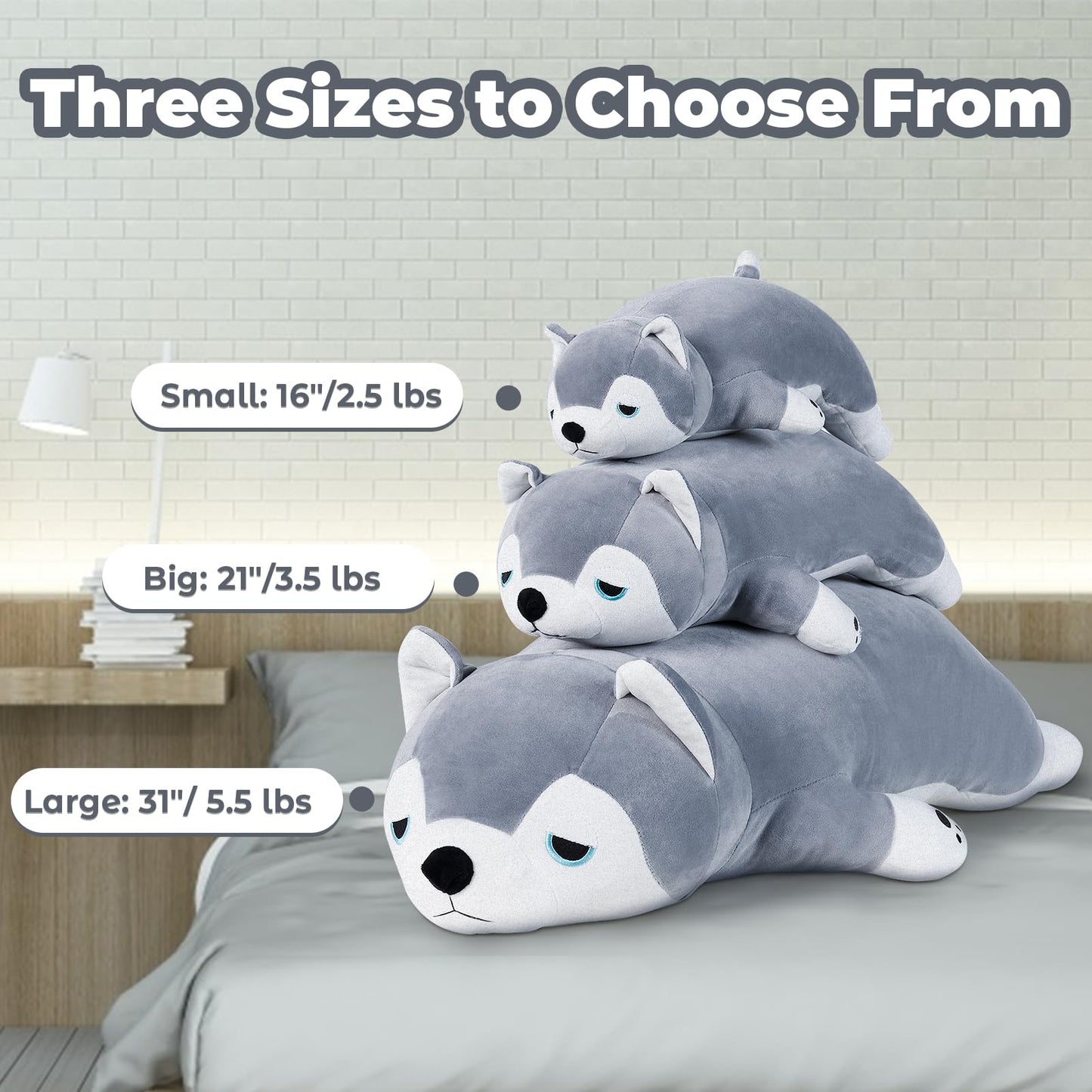 Meowtastic Cute Weighted Stuffed Animals - 21' 3.5 Lbs Weighted Husky Stuffed Animal Huskies Plush Pillow, Big Weighted Stuffed Dog Plush Toys Gifts For Kids & Adults (21' 3.5 Lbs, Grey Husky)