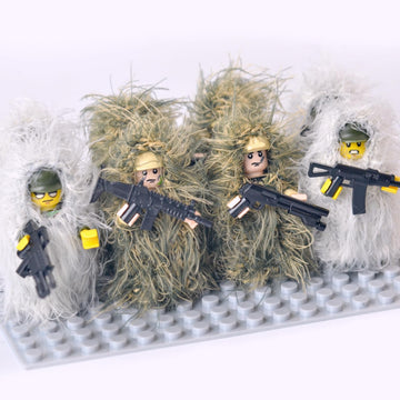 LEERFEI Military Camouflage Soldiers Toy Set(8 Included)  Action Minifigures in snowfield and Jungle Fatigues  Special Forces Soldier Figures in Ghillie Suit  and Accessories