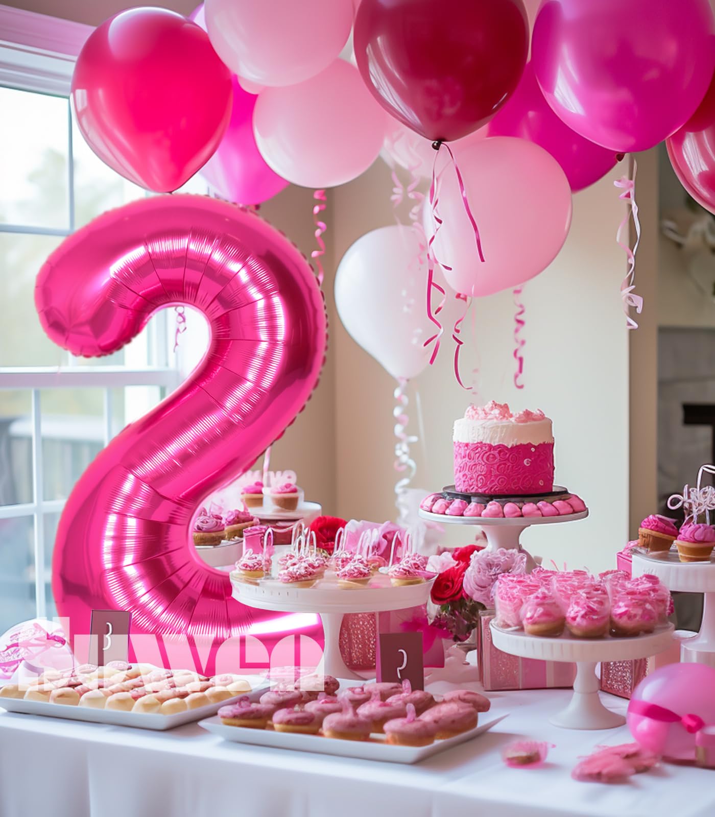 Suwen 40 Inch Hot Pink Large 2 Number Balloons Big Foil Helium Number Balloons 0-9 Jumbo Happy 2Nd Mylar Birthday Party Decorati