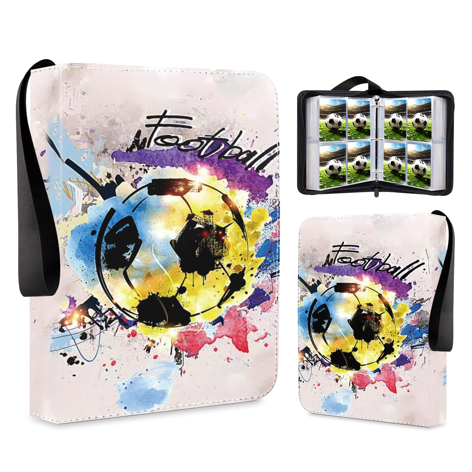 ShrewdYuya Soccer Card Binder-440 Pockets enhanced Trading Card Binder  Double-Side Collectible Sports Cards Binder Compatible with Soccer/Baseball/Football Cards  Waterproof PU Zippered Card Holder