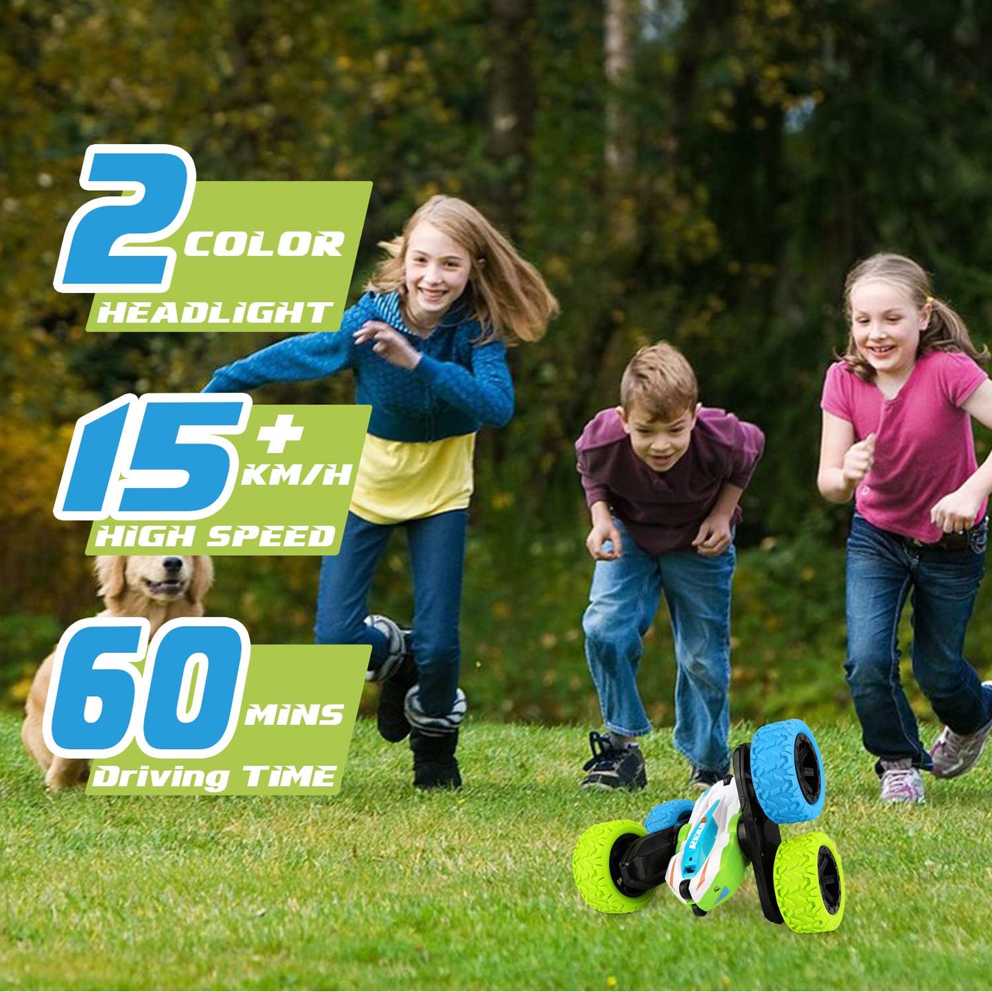 REAPP Remote Control Car, RC Cars for Kids 2.4Ghz Stunt Car with Headlights 360 Degree Rotation 4WD Car Toys Gifts for Boys Girl